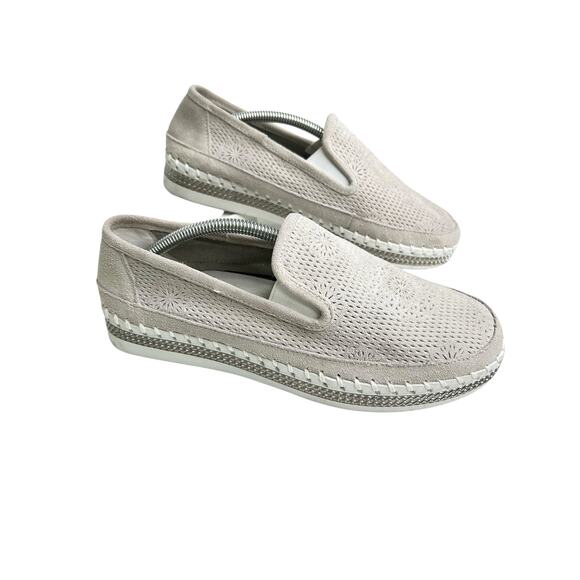 Bernie Mev. New York Light Grey White Slip On Suede Laser Cut Loafer Size 8 - Picture 1 of 7